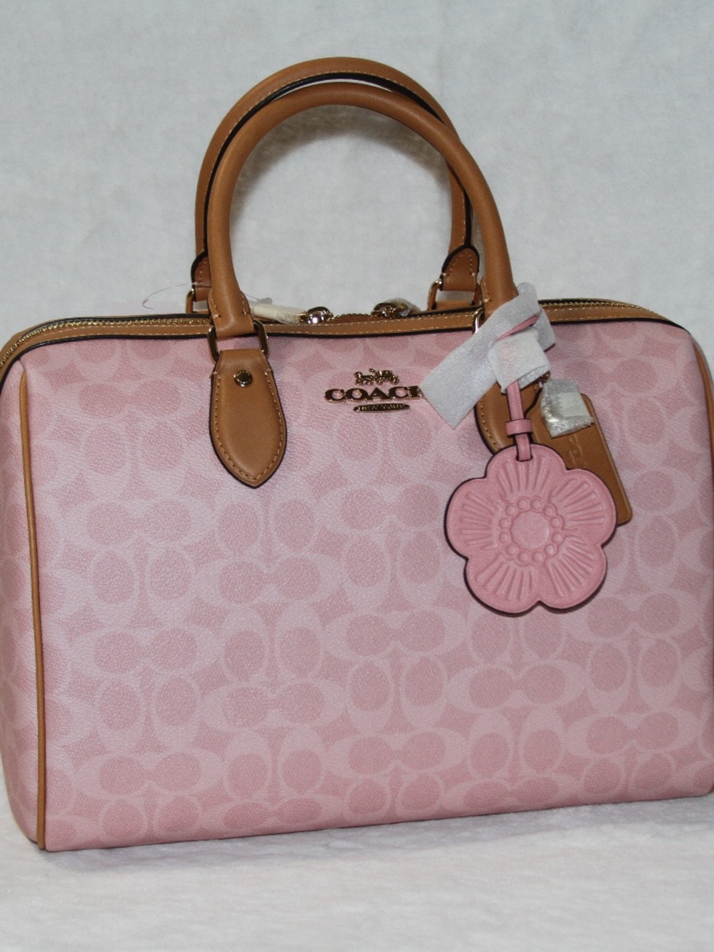 NWT COACH Large Rowan Powder pink Satchel Bag With Tea Rose Charms